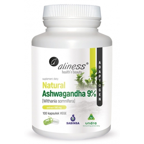 Natural Ashwagandha 590 mg 9%, 100 kapsułek, Aliness